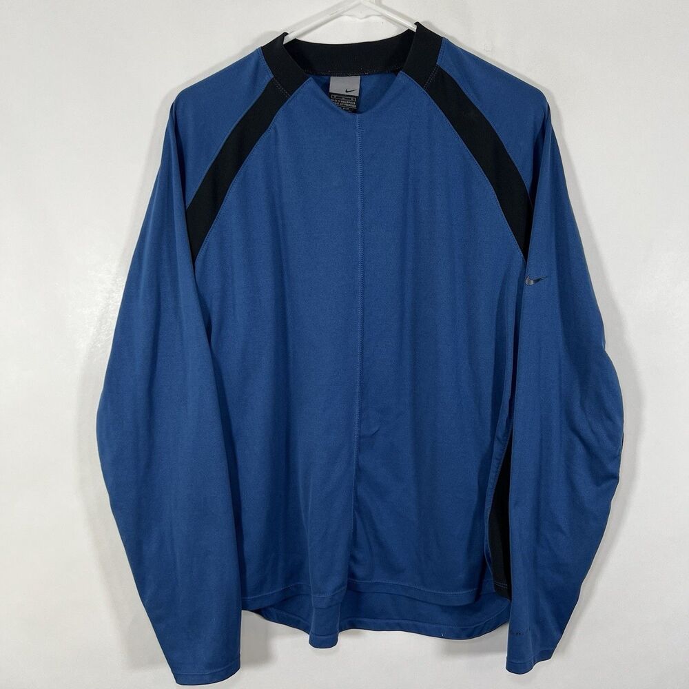 Y2K Nike Long Sleeve Dri Fit T Shirt Mens Size Medium Blue Black Colorblock